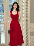 Simple A Line Square Neck Red Chiffon Mid Length Prom Dress Aesthetic Graduation Evening Outfits HZ0311