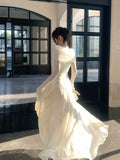 Modest A line Off The Shoulder Lace White Long Sleeves Prom Dresses Wedding Guest Dress Birthday Outfits HZ0311