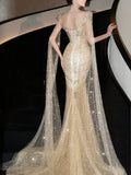 Luxurious Mermaid Evening Dress Strapless Gold Sequins Prom Dress Long Party Dress 19th Birthday Outfits HZ0311