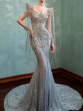 Sparkly Mermaid Sweetheart Sequins With Beads Long Sleeves Prom Dresses Inspiration Long Party Night Gowns 20th Birthday Outfits HZ0311