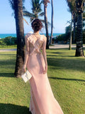 Simple A line V Neckline Chiffon Coral Pink Prom Dresses Long 16th Birthday Outfits HZ0311
