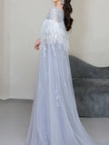Elegant A Line V Neck Light Sky Blue Tulle Prom Dresses Inspiration Long Party Evening Dress 19th Birthday Outfits HZ0311