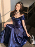 Elegant Mermaid Off The Shoulder Navy Blue Long Prom Dresses 16th Nigh Party Birthday Outfits HZ0311