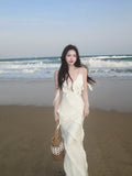 Sexy Mermaid Spaghetti Straps White Chiffon Prom Dresses Wedding Guest Dress 20th Birthday Outfits HZ0311