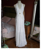 Vintage 50s Mermaid V Neck White Velvet Lace Prom Dresses Inspiration Long Party Retro Evening Dress 20th Birthday Outfits HZ0311