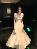 Modest A line Off The Shoulder Lace White Long Sleeves Prom Dresses Wedding Guest Dress Birthday Outfits HZ0311