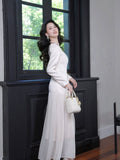 Simple A Line Square Neck Drop Waist White Chiffon Mid Length Prom Dress Aesthetic Graduation Evening Outfits HZ0311