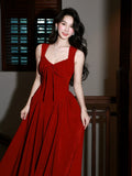 Simple A Line Square Neck Red Chiffon Mid Length Prom Dress Aesthetic Graduation Evening Outfits HZ0311