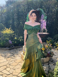 Elegant Mermaid Off The Shoulder Green Long Prom Dresses 16th Nigh Party Birthday Outfits HZ0311