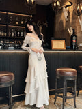 Classy Mermaid Off The Shoulder White With Long Sleeve Floor Length Pleated Prom Dress Graduation 20th Birthday Outfits HZ0311
