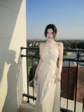 Elegant Mermaid Halter Pink Chiffon With Pleated Sleeveless Long Prom Dresses 16th Nigh Party Birthday Outfits HZ0311