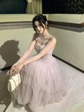 Modest A line Spaghetti Straps Pink Tulle Prom Dresses Wedding Guest Gown 16th Party Birthday Outfits HZ0311