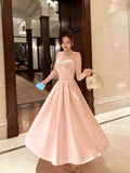 Elegant A Line Spaghetti Straps Pink Satin Ankle Length Prom Dresses 17th Nigh Party Birthday Outfits HZ0311