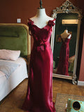 Vintage 1950s Mermaid V Neck Burgundy Prom Dresses Inspiration Long Party Evening Dress 18th Birthday Outfits HZ0311