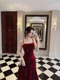 Modest Mermaid Spaghetti Straps Burgundy Velvet Long Prom Dresses Wedding Guest Dress 20th Birthday Outfits HZ0311