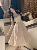 Modest A Line Spaghetti Straps Champagne Satin Prom Dresses Wedding Guest Dress 20th Birthday Outfits HZ0311