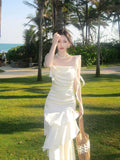 Elegant Mermaid Square Neck White Chiffon Ankle Length Prom Dresses 16th Nigh Party Birthday Outfits HZ0311