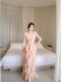 Simple A line V Neckline Chiffon Coral Pink Prom Dresses Long 16th Birthday Outfits HZ0311
