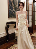 Sexy A line Spaghetti Straps Ivory Satin Long Prom Dresses Wedding Guest Dress 20th Birthday Outfits HZ0311