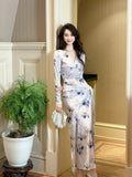 Elegant Sheath V Neck Long Sleeves Floral Lilac Bodycon Pleated Prom Dress Graduation Birthday Holiday Outfits HZ0311