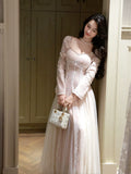 Cute A Line Long Sleeves Lace Pleated Prom Dresses Graduation 18th Birthday Holiday Outfits HZ0311