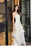 Modest Mermaid Spaghetti Straps White Ruffles Long Prom Dresses High School Teens Graduation Dance Dress 20th Birthday Outfits HZ0311