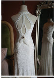 Vintage 50s Mermaid V Neck White Velvet Lace Prom Dresses Inspiration Long Party Retro Evening Dress 20th Birthday Outfits HZ0311