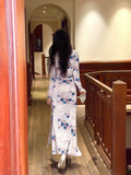 Elegant Sheath V Neck Long Sleeves Floral Lilac Bodycon Pleated Prom Dress Graduation Birthday Holiday Outfits HZ0311