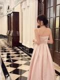 Elegant A Line Spaghetti Straps Pink Satin Ankle Length Prom Dresses 17th Nigh Party Birthday Outfits HZ0311