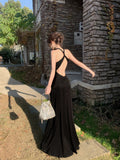 Elegant Mermaid Halter Black Sleeveless Backless Prom Dresses 16th Nigh Party Birthday Outfits HZ0311
