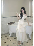 Simple A Line Off The Shoulder White Satin Floor Length Prom Dresses Aesthetic Graduation Birthday Outfits HZ0311