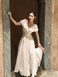 Simple A Line Off The Shoulder White Lace Mid Length Prom Dress Aesthetic Graduation Evening Outfits HZ0311