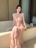 Simple A line V Neckline Chiffon Coral Pink Prom Dresses Long 16th Birthday Outfits HZ0311