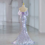 Modest Mermaid Off The Shoulder Lilac Sequins Prom Dresses Inspiration Long Party Night Evening Dress 19th Birthday Outfits HZ0311