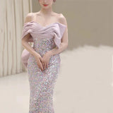 Modest Mermaid Spaghetti Straps Lilac Sequins Prom Dresses Inspiration Long Party Night Evening Dress 19th Birthday Outfits HZ0311