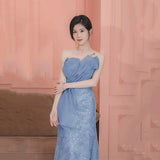 Modest Mermaid Strapless Dusty Blue Sequins Prom Dresses Inspiration Long Party Night Evening Dress 20th Birthday Outfits HZ0311