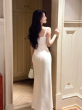 Simple Sheath Square Neck White Satin With Pleated Prom Dresses Graduation 18th Birthday Holiday Outfits HZ0311