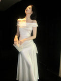 Elegant Mermaid Off The Shoulder White Long Prom Dresses 16th Nigh Party Birthday Outfits HZ0311