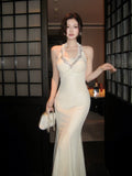Modest Mermaid Halter Ivory Lace Prom Dresses Wedding Guest Gown 18th Nigh Party Birthday Outfits HZ0311