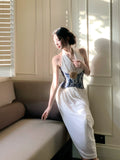 Modest A Line Halter Chiffon Slit Prom Dresses Wedding Guest Dress 20th Birthday Outfits HZ0311