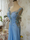 Vintage 90s Mermaid V Neck Chiffon Blue Long Prom Dresses Inspiration Party Retro Evening Dress 21st Birthday Outfits HZ0311