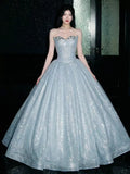 Sparkly Ball Gown 2026 Strapless Blue Sequins Prom Dresses Inspiration Long Party Night Evening Gowns 19th Birthday Outfits HZ0311