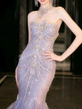 Modest Mermaid Strapless Lilac Sequins Prom Dresses Inspiration Long Party Evening Dress 21st Birthday Outfits HZ0311