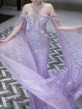 Sparkly Mermaid Halter Lilac Sequins Prom Dresses Inspiration Long Party Night Gowns 20th Birthday Outfits HZ0311