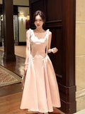 Simple A Line Scoop Neck Pink Satin Ankle Length Prom Dresses 17th Nigh Party Birthday Outfits HZ0311