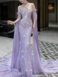 Sparkly Mermaid Halter Lilac Sequins Prom Dresses Inspiration Long Party Night Gowns 20th Birthday Outfits HZ0311