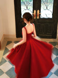 Elegant A Line Square Neck Satin Red Ankle Length Prom Dresses 17th Nigh Party Birthday Outfits HZ0311