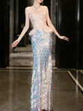 Modest Mermaid Strapless Sequins Champagne Prom Dresses Inspiration Long Party Evening Dress 21st Birthday Outfits HZ0311