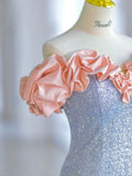 Elegant Mermaid Off The Shoulder Blue Sequins Prom Dresses Inspiration Long Party Evening Dress 19th Birthday Outfits HZ0311