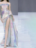 Sparkly Ball Gown Strapless Sequins With Slit Colorful Prom Dresses Inspiration Long Party Night Gowns 20th Birthday Outfits HZ0311